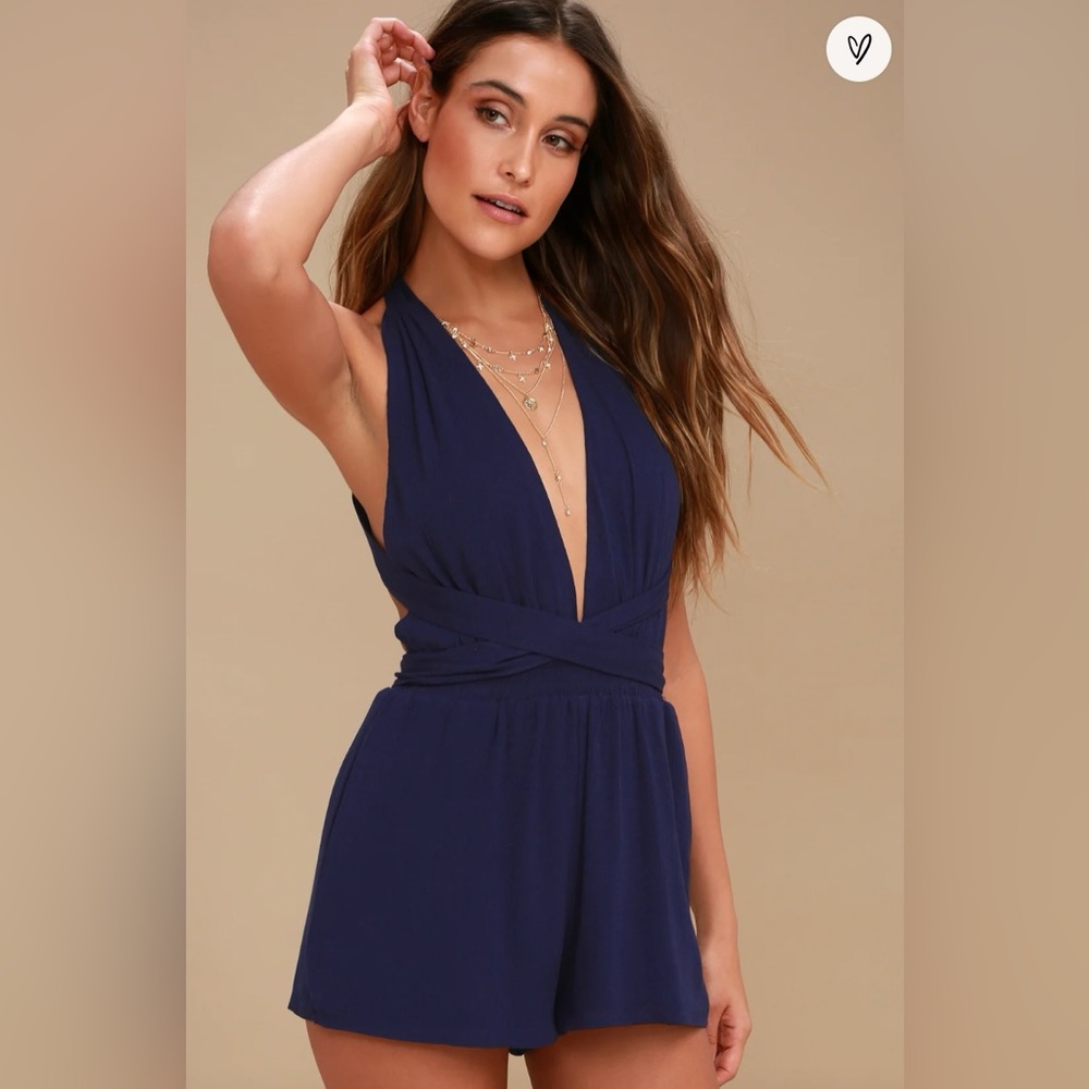 Lulu’s Milos Navy Blue Convertible Halter Romper